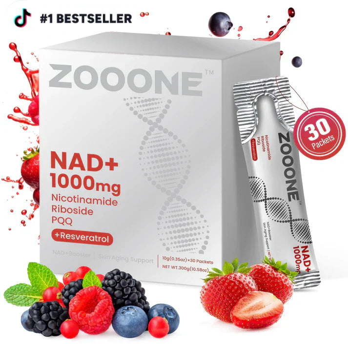 zooone NAD+ 1000mg Liquid Packets Supplement - Premium Nicotinamide Riboside & Resveratrol for Cellular Energy,Advanced NAD Booster for Men & Women (30 Pocket)